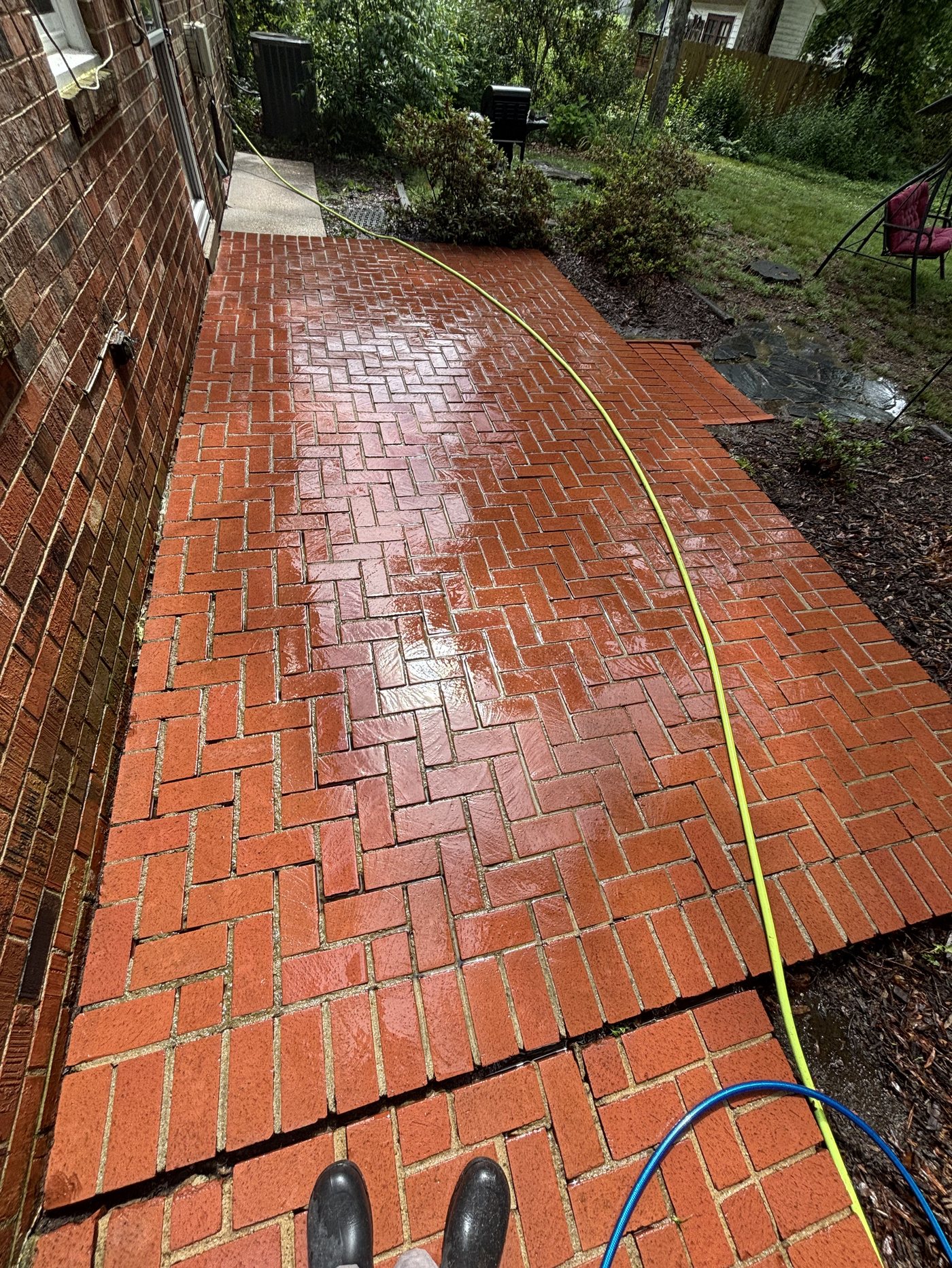 Brick walkway after pressure washing